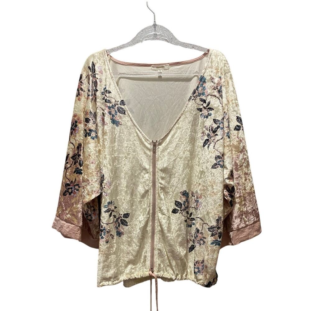 Maurices Velvet Floral Zip up Kimono Top Size L/XL Boho Fairy